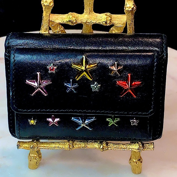 JIMMY CHOO NEMO BLACK RAINBOW STAR MIX TRIFOLD WALLET RARE LEATHER - Picture 1 of 15